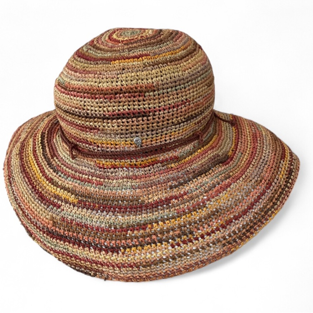 Helen Kaminski Multicolor Woven Sun Hat in Brown, Rust, Yellow